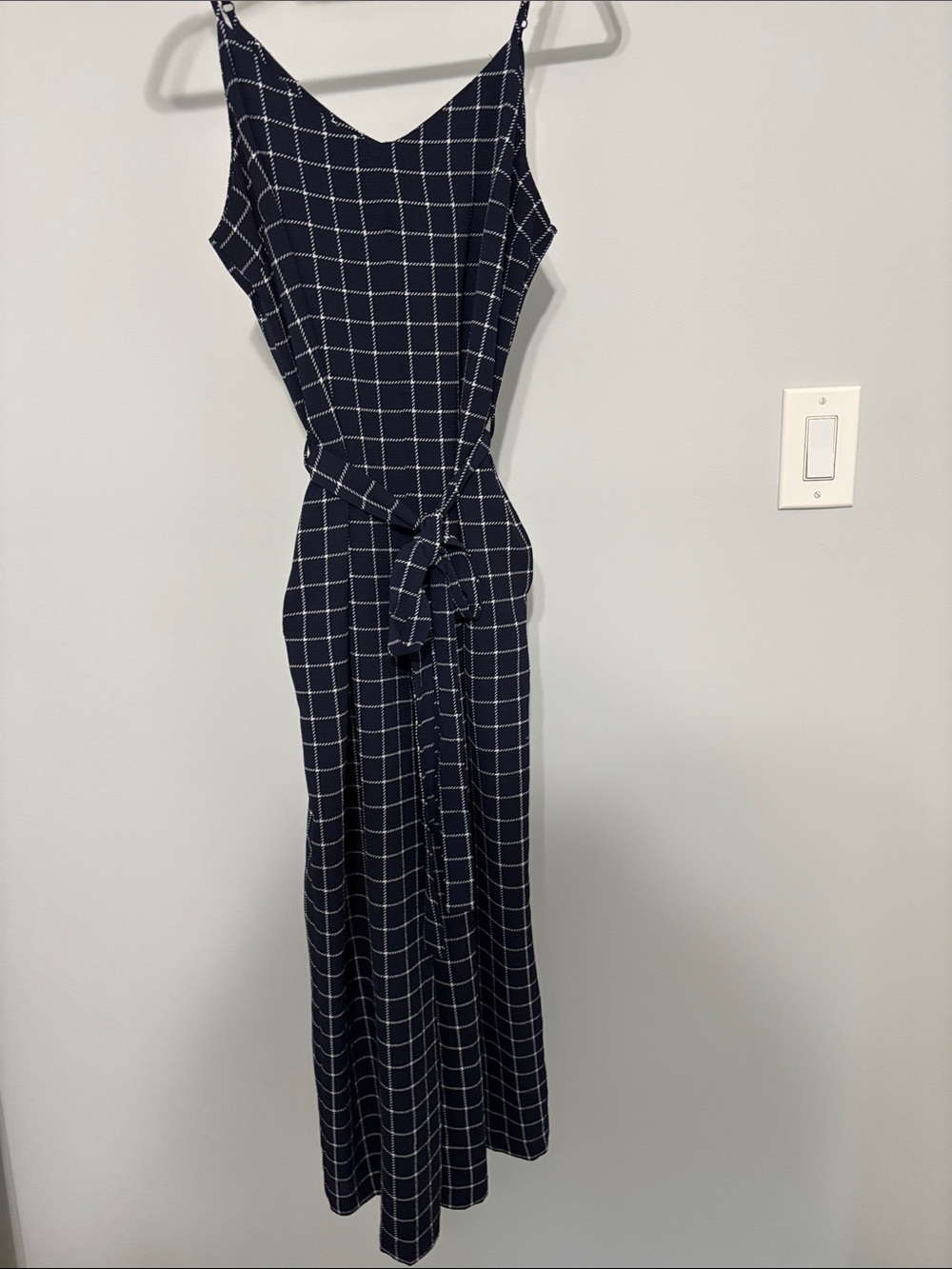 Monteau Navy jumpsuit with White Windowpane Check